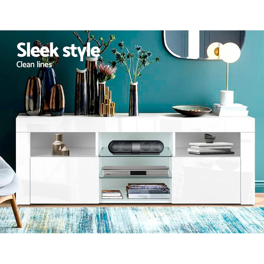 Entertainment Unit TV Cabinet LED 145cm White Angus - Image 5