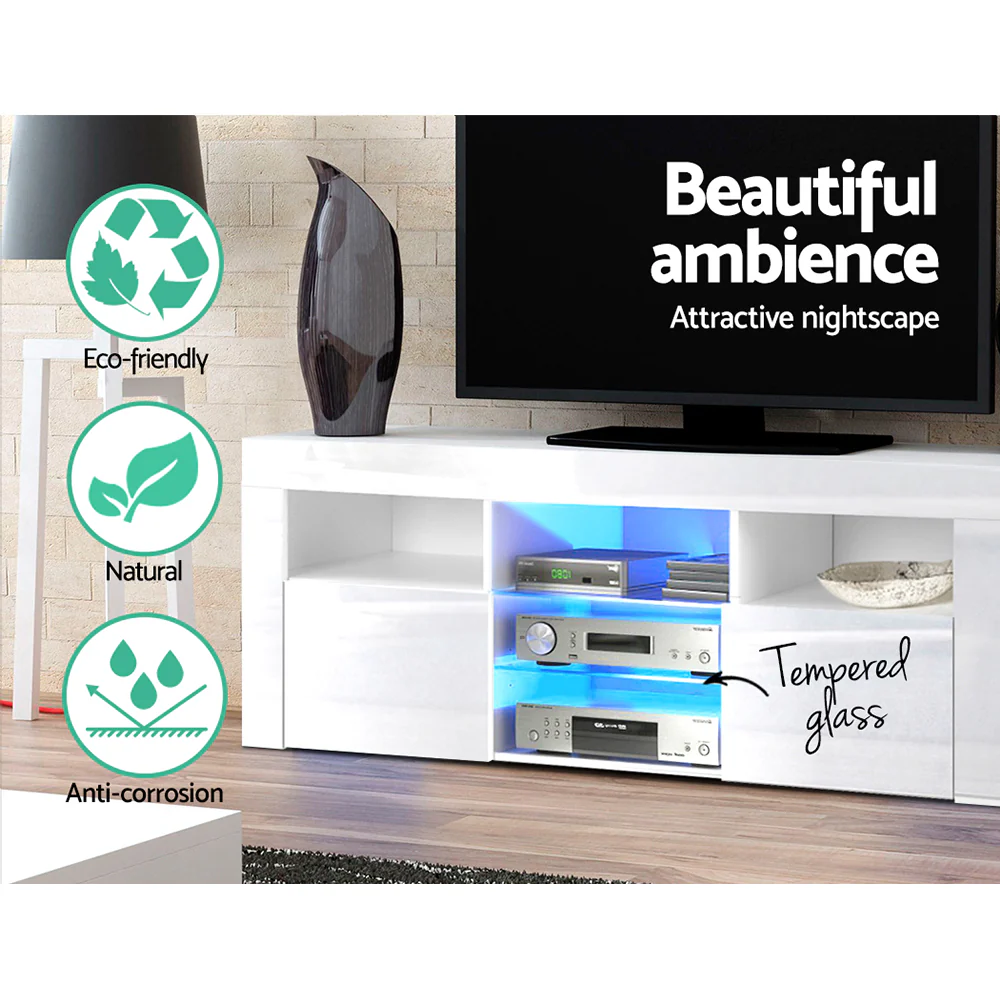 Entertainment Unit TV Cabinet LED 145cm White Angus - Image 6