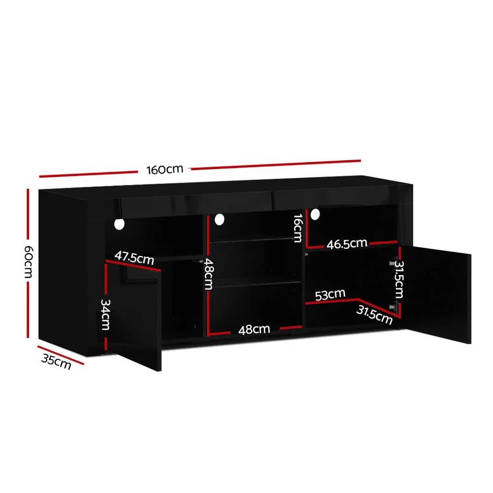 Entertainment Unit TV Cabinet LED 160cm Black Bobi - Image 3