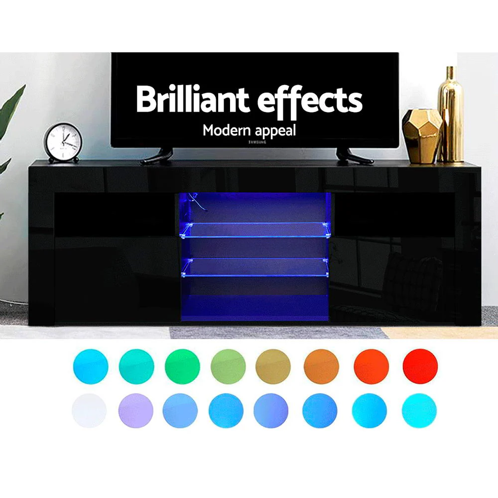 Entertainment Unit TV Cabinet LED 160cm Black Bobi - Image 4