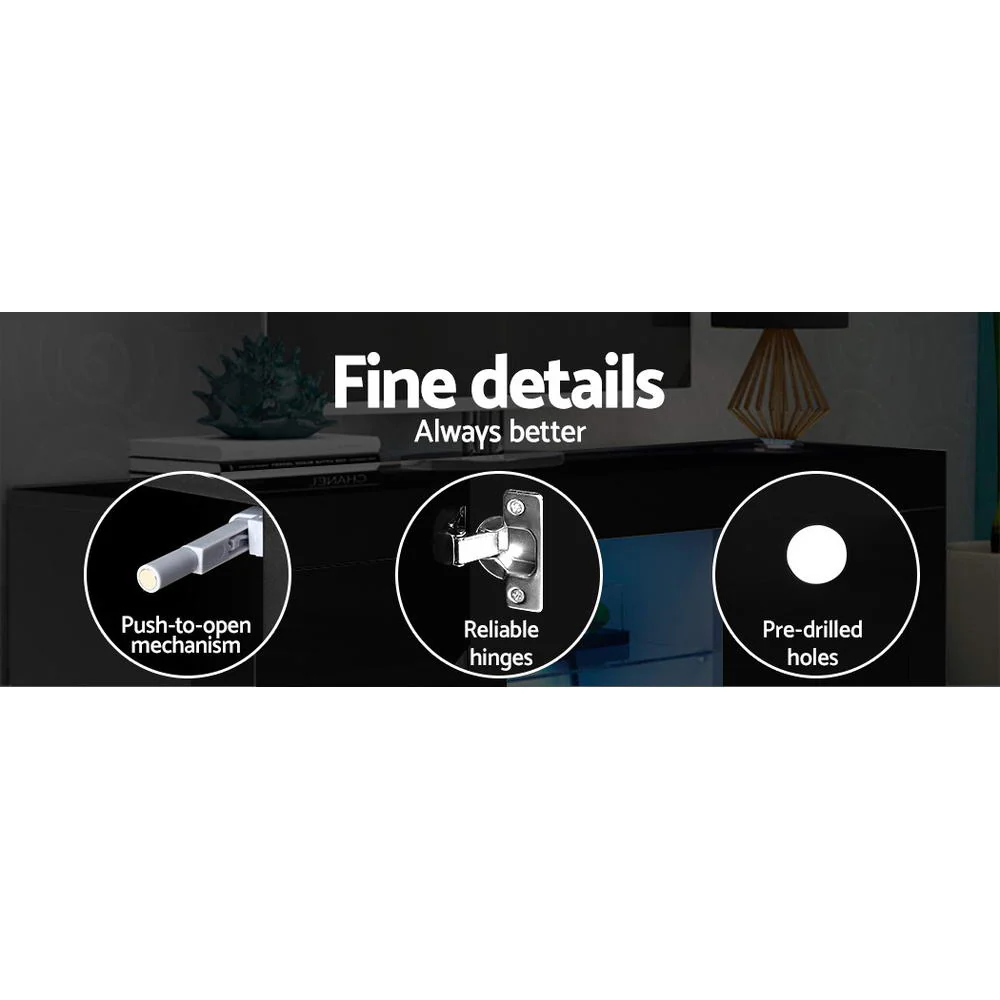 Entertainment Unit TV Cabinet LED 160cm Black Bobi - Image 7