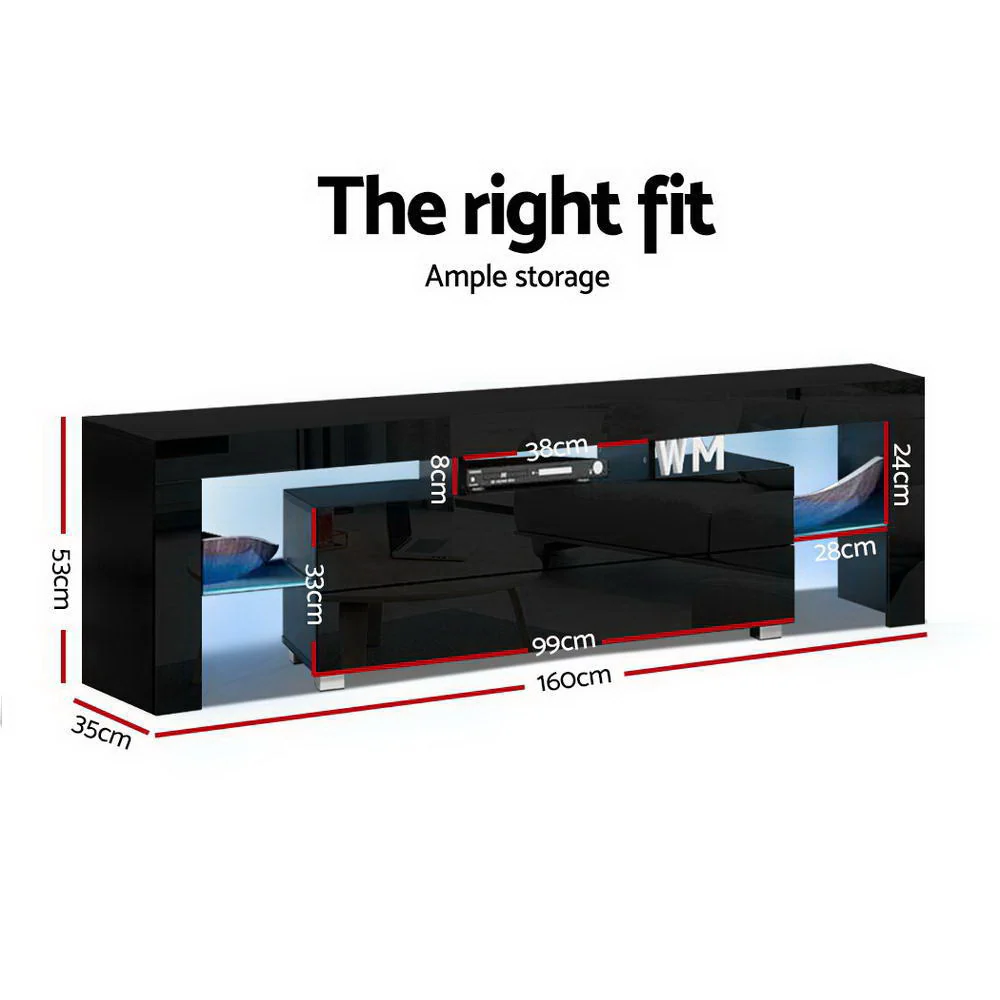 Entertainment Unit TV Cabinet LED 160cm Black Elo - Image 3