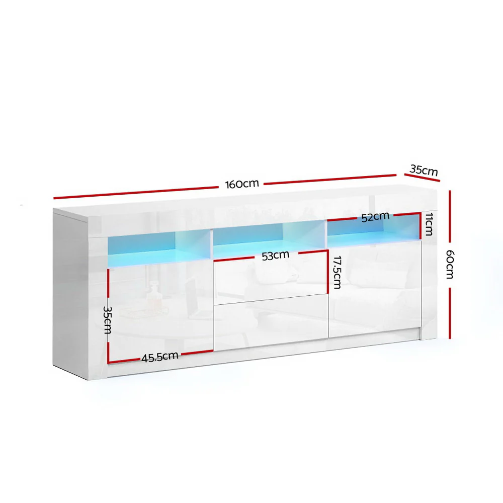 Entertainment Unit TV Cabinet LED 160cm White Anna - Image 3