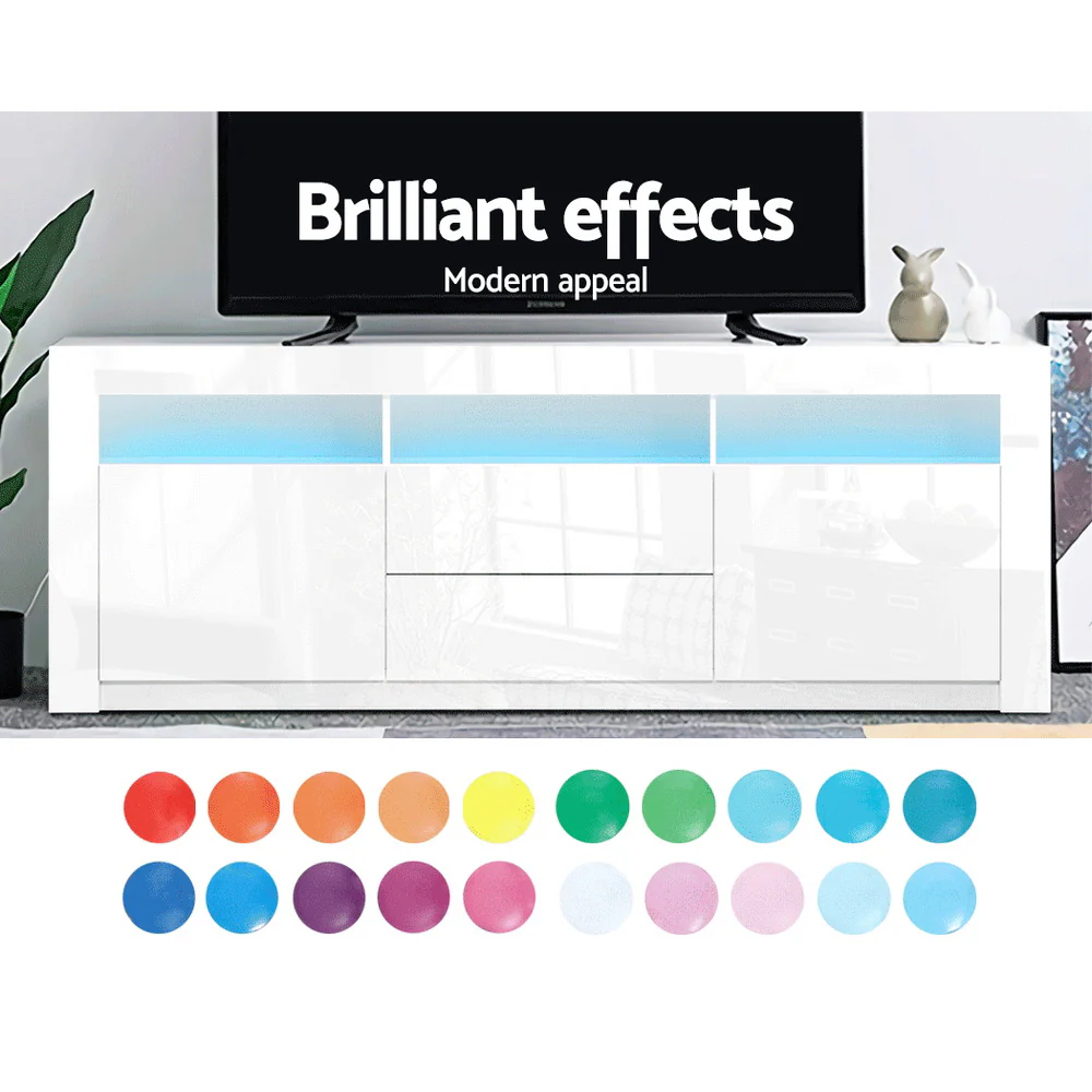 Entertainment Unit TV Cabinet LED 160cm White Anna - Image 4