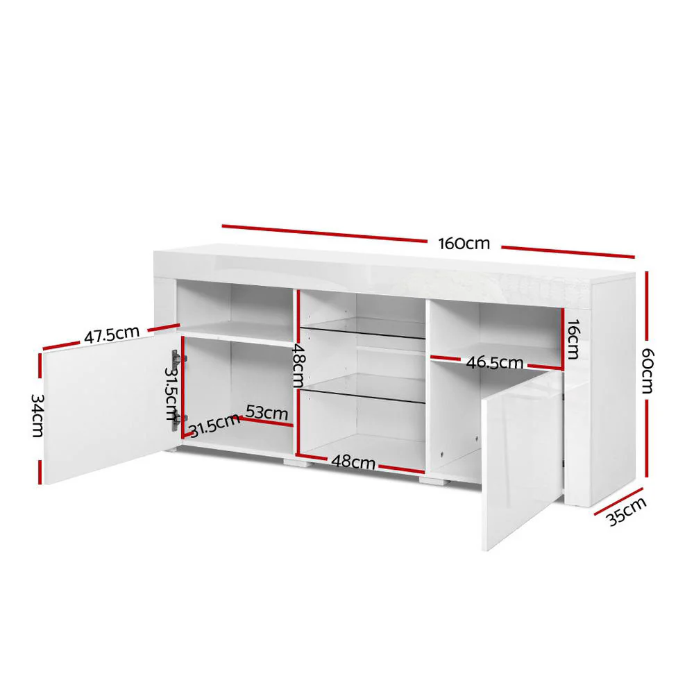 Entertainment Unit TV Cabinet LED 160cm White Bobi - Image 3