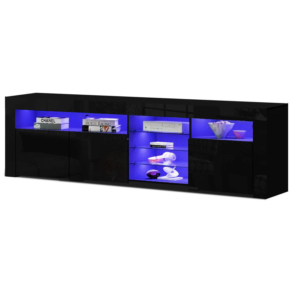 Entertainment Unit TV Cabinet LED 180cm Black Bobi - Image 2