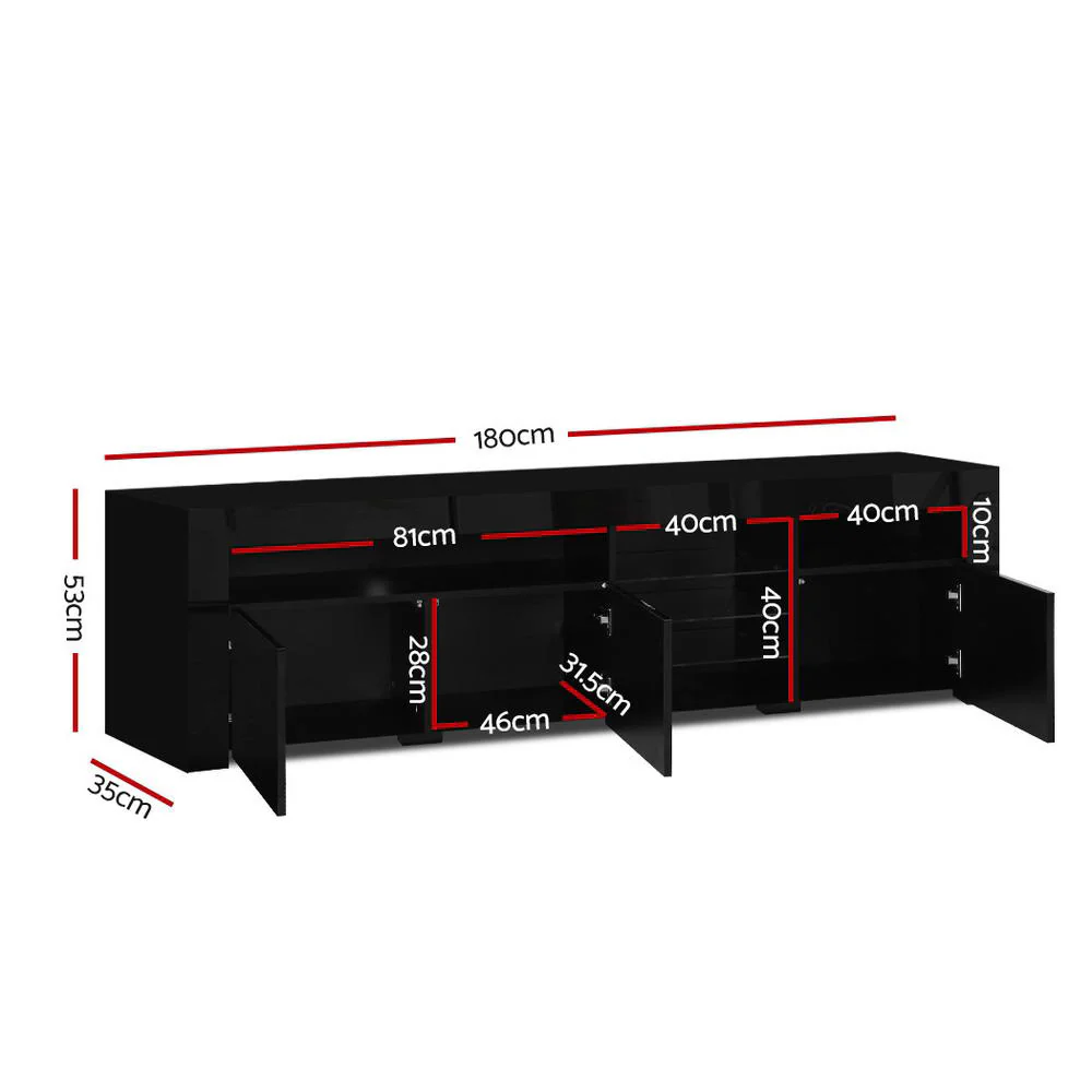 Entertainment Unit TV Cabinet LED 180cm Black Bobi - Image 3