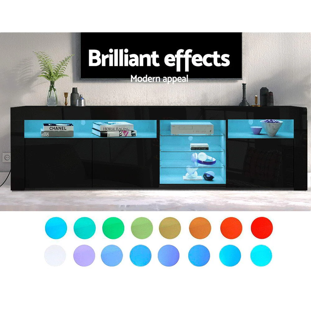 Entertainment Unit TV Cabinet LED 180cm Black Bobi - Image 4