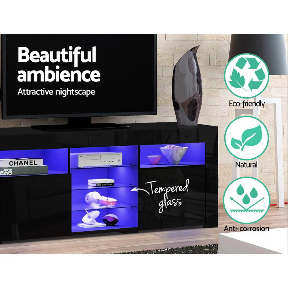 Entertainment Unit TV Cabinet LED 180cm Black Bobi - Image 5