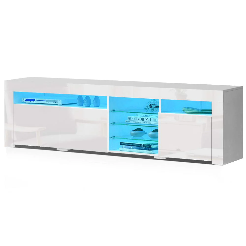 Entertainment Unit TV Cabinet LED 180cm White Bobi - Image 2