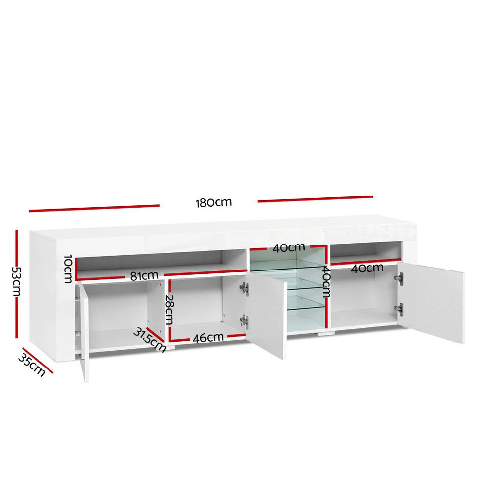Entertainment Unit TV Cabinet LED 180cm White Bobi - Image 3