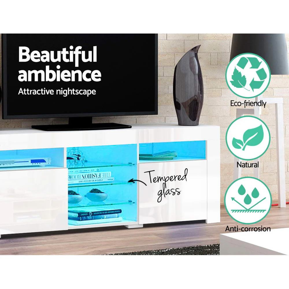 Entertainment Unit TV Cabinet LED 180cm White Bobi - Image 5