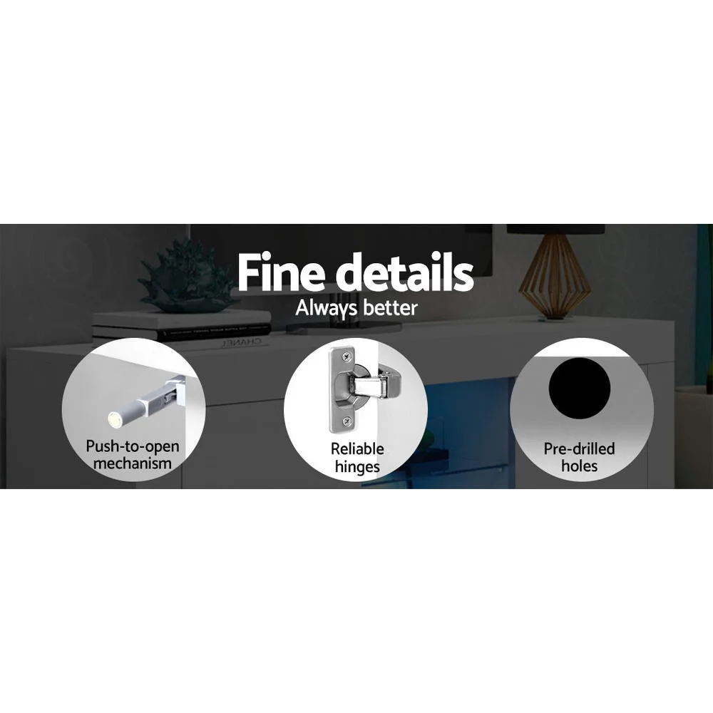 Entertainment Unit TV Cabinet LED 180cm White Bobi - Image 7