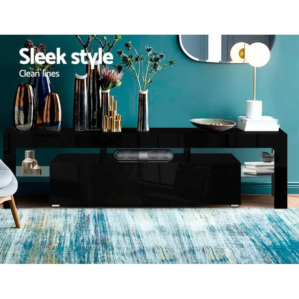 Entertainment Unit TV Cabinet LED 189cm Black Elo - Image 5