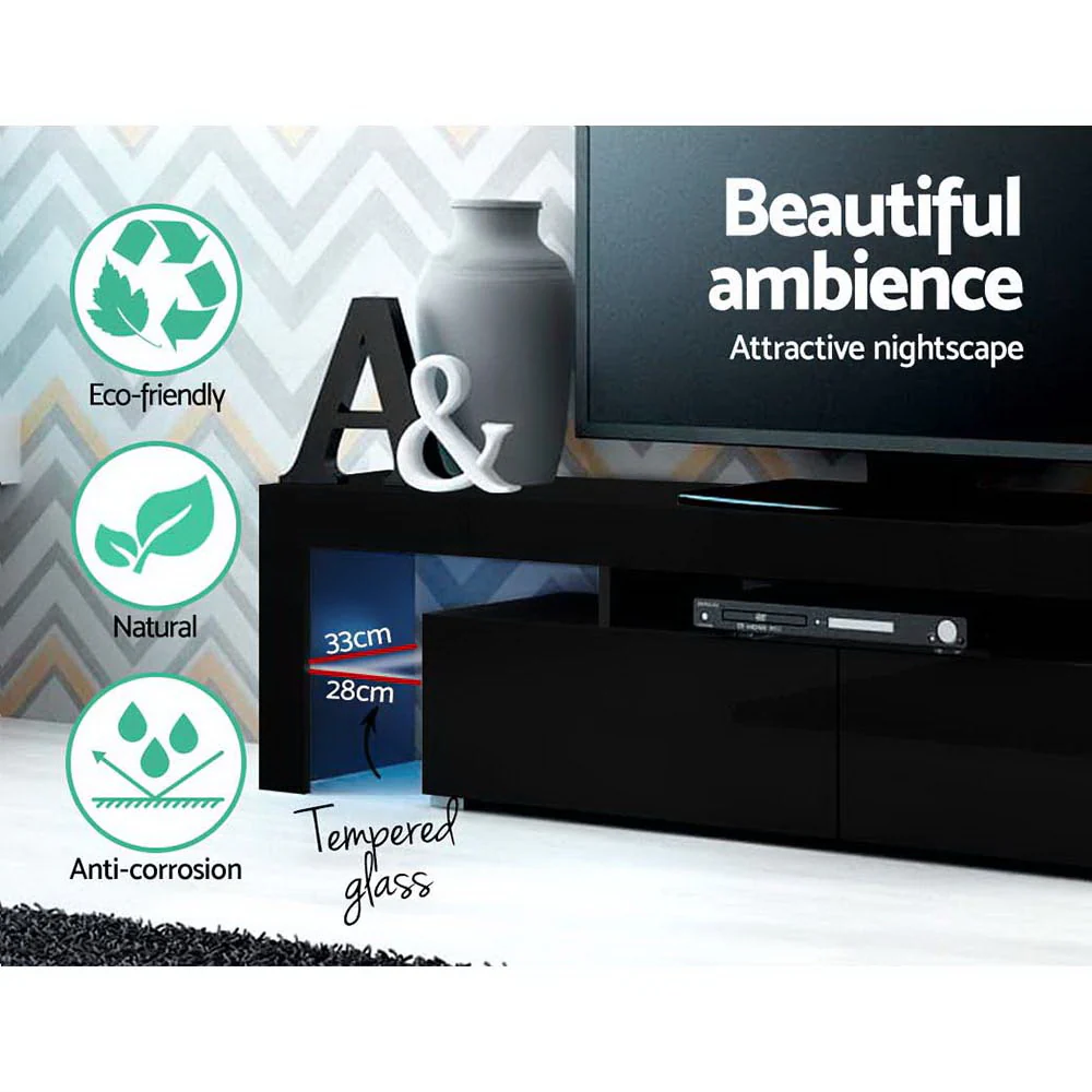 Entertainment Unit TV Cabinet LED 189cm Black Elo - Image 6