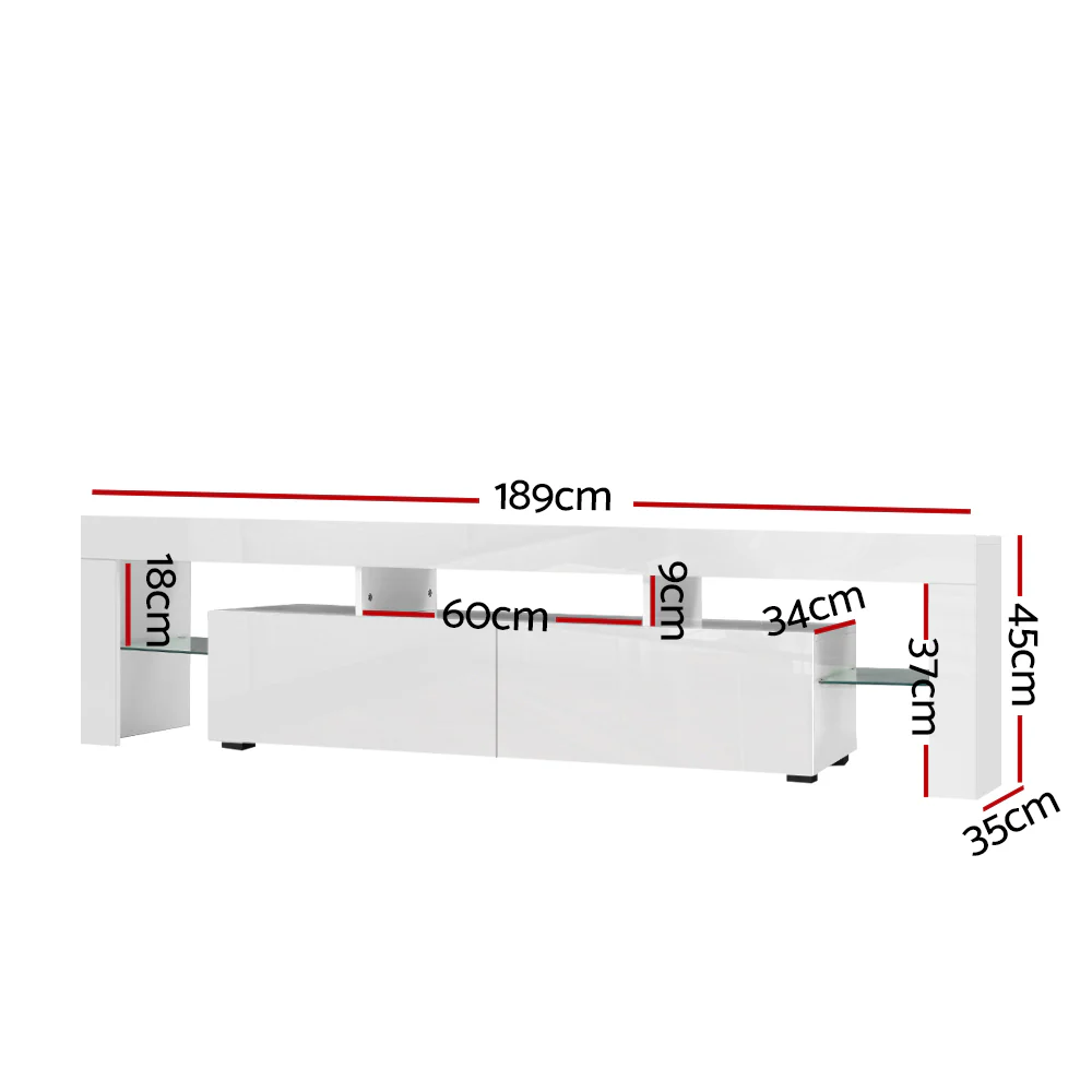 Entertainment Unit TV Cabinet LED 189cm White Elo - Image 3
