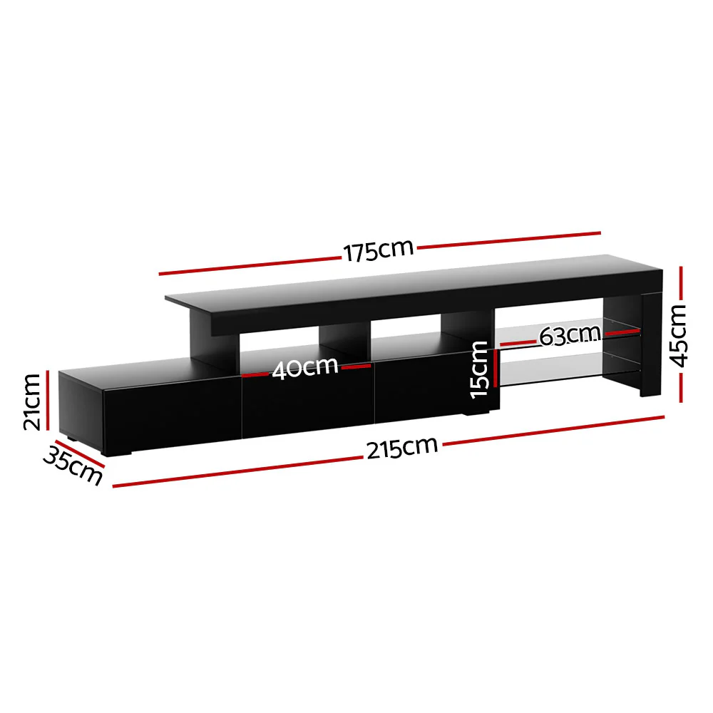 Entertainment Unit TV Cabinet LED 215cm Black Caya - Image 3