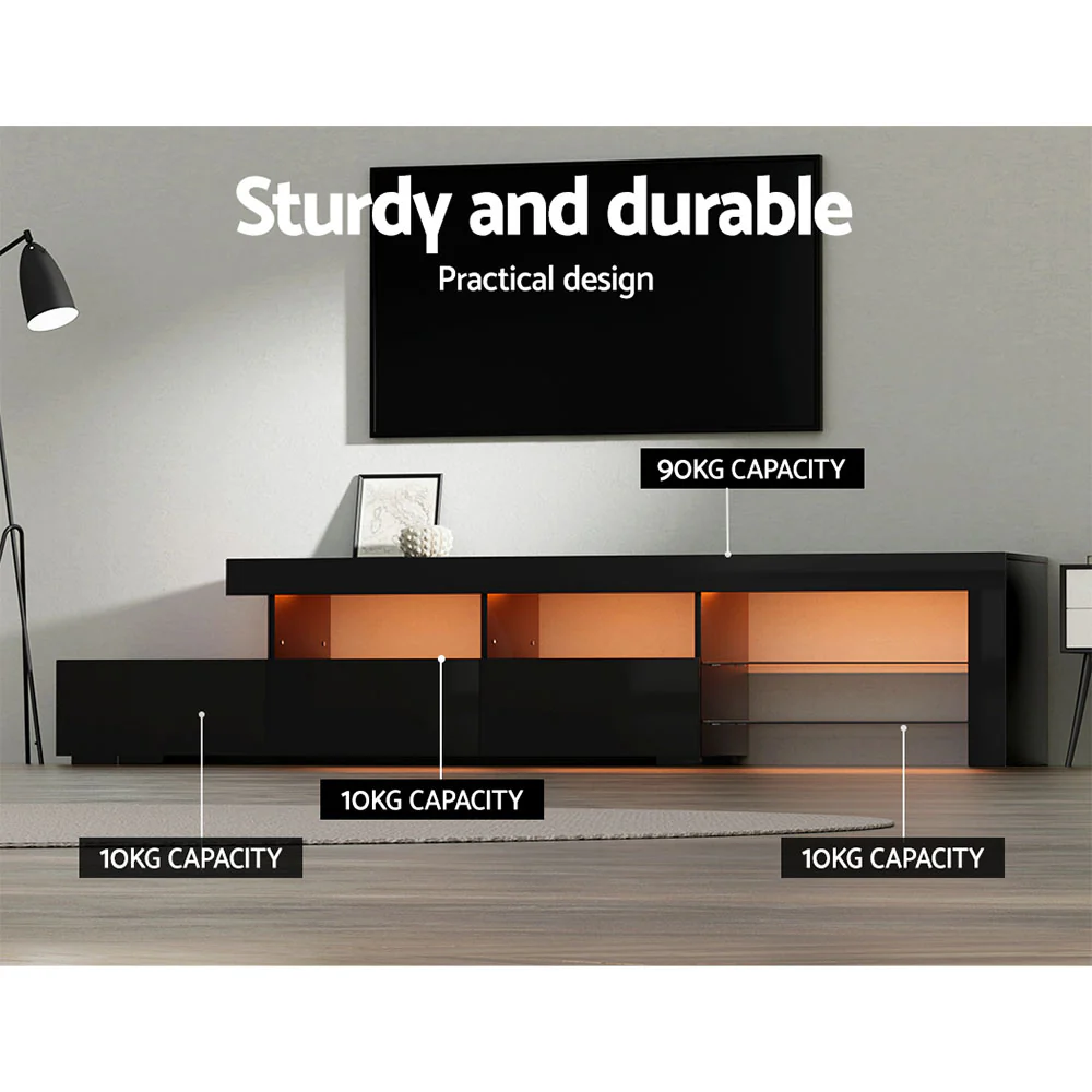 Entertainment Unit TV Cabinet LED 215cm Black Caya - Image 7