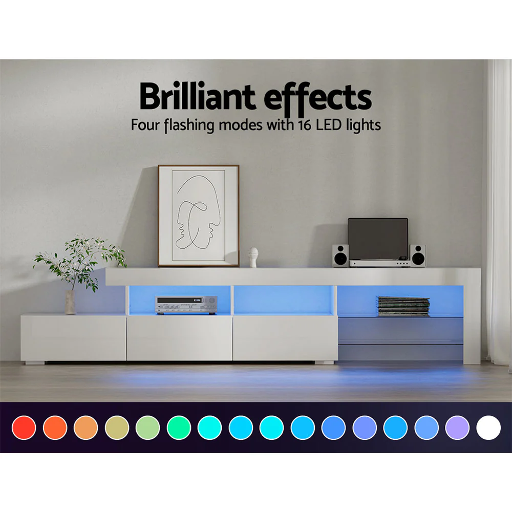 Entertainment Unit TV Cabinet LED 215cm White Caya - Image 5
