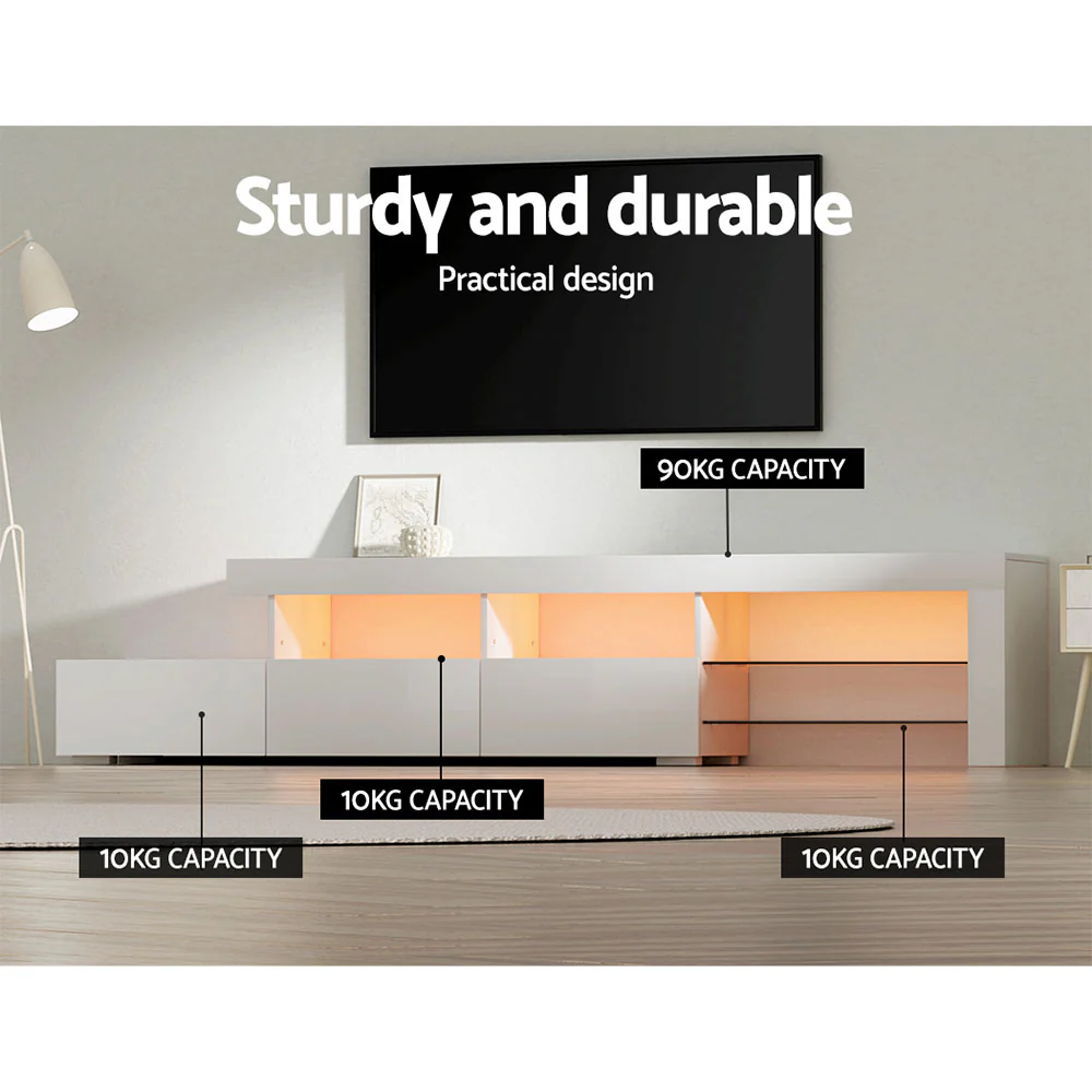 Entertainment Unit TV Cabinet LED 215cm White Caya - Image 7