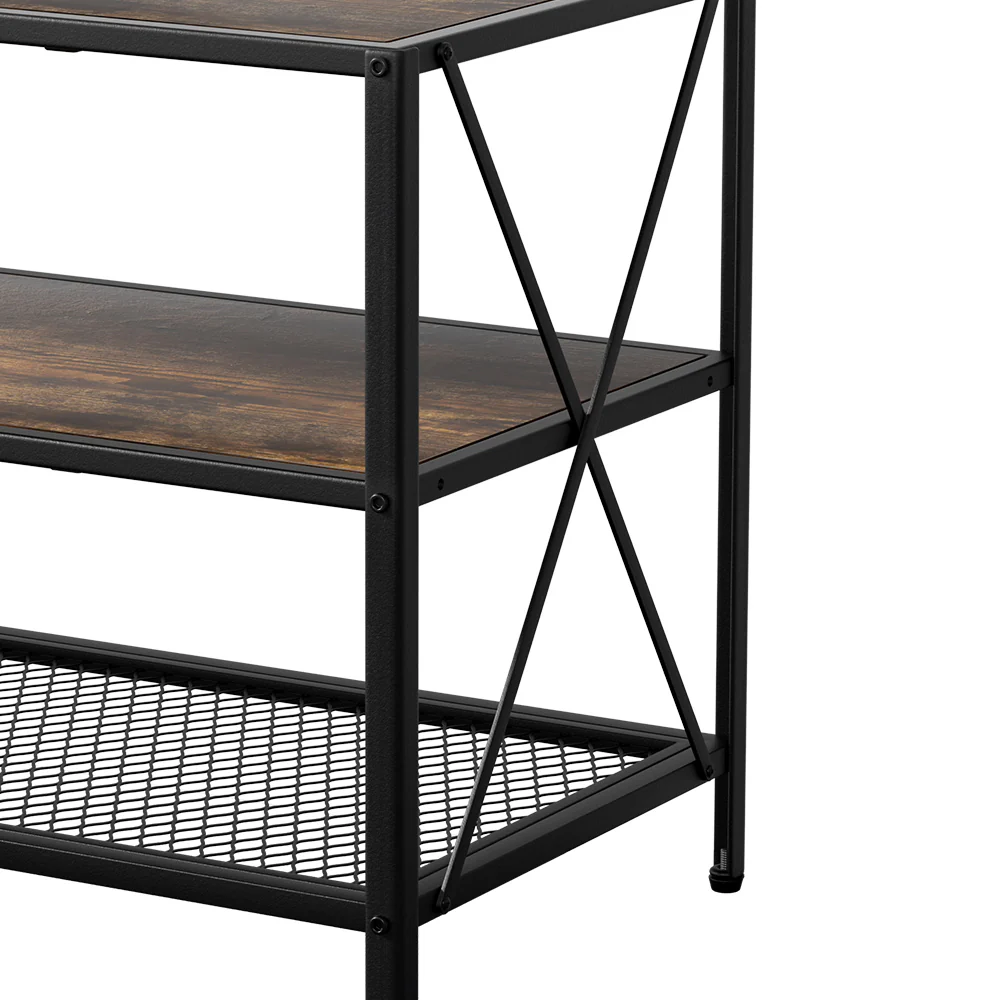 Entertainment Unit TV Stand 3-tier Display Shelves Vintage Rustic Walnut - Image 4