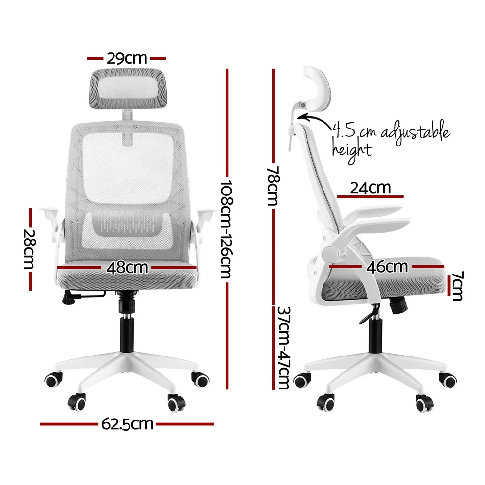 Ergonomic Office Chair Computer Desk Chairs Headrest Adjustable Grey - Image 2