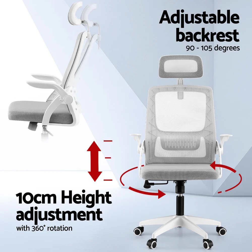 Ergonomic Office Chair Computer Desk Chairs Headrest Adjustable Grey - Image 4
