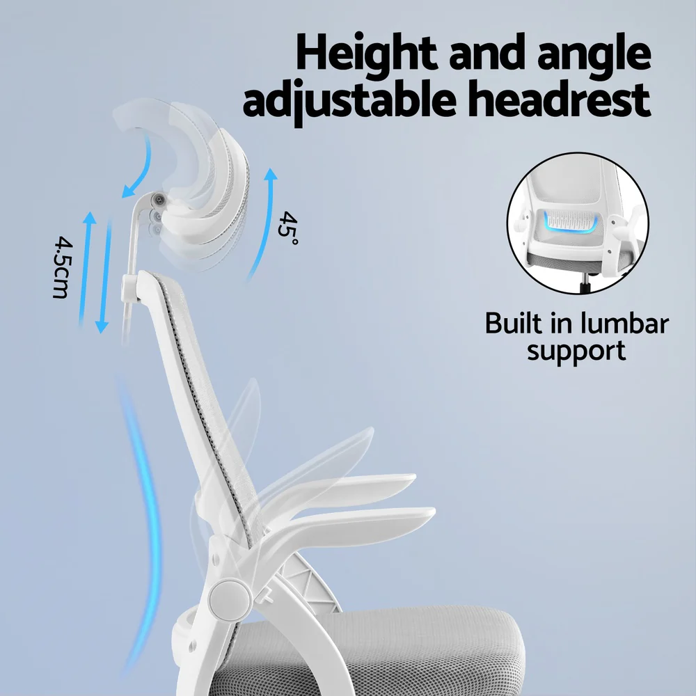 Ergonomic Office Chair Computer Desk Chairs Headrest Adjustable Grey - Image 5
