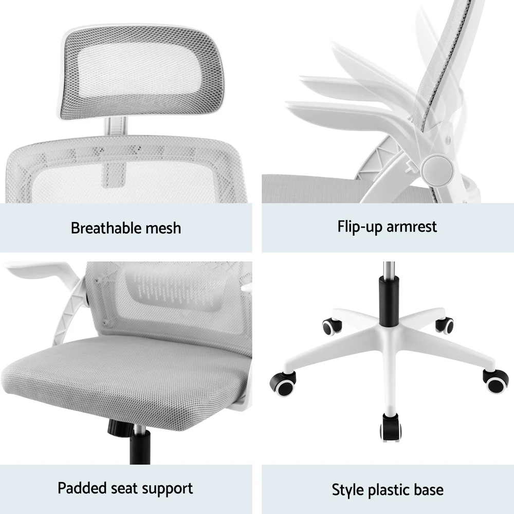 Ergonomic Office Chair Computer Desk Chairs Headrest Adjustable Grey - Image 6