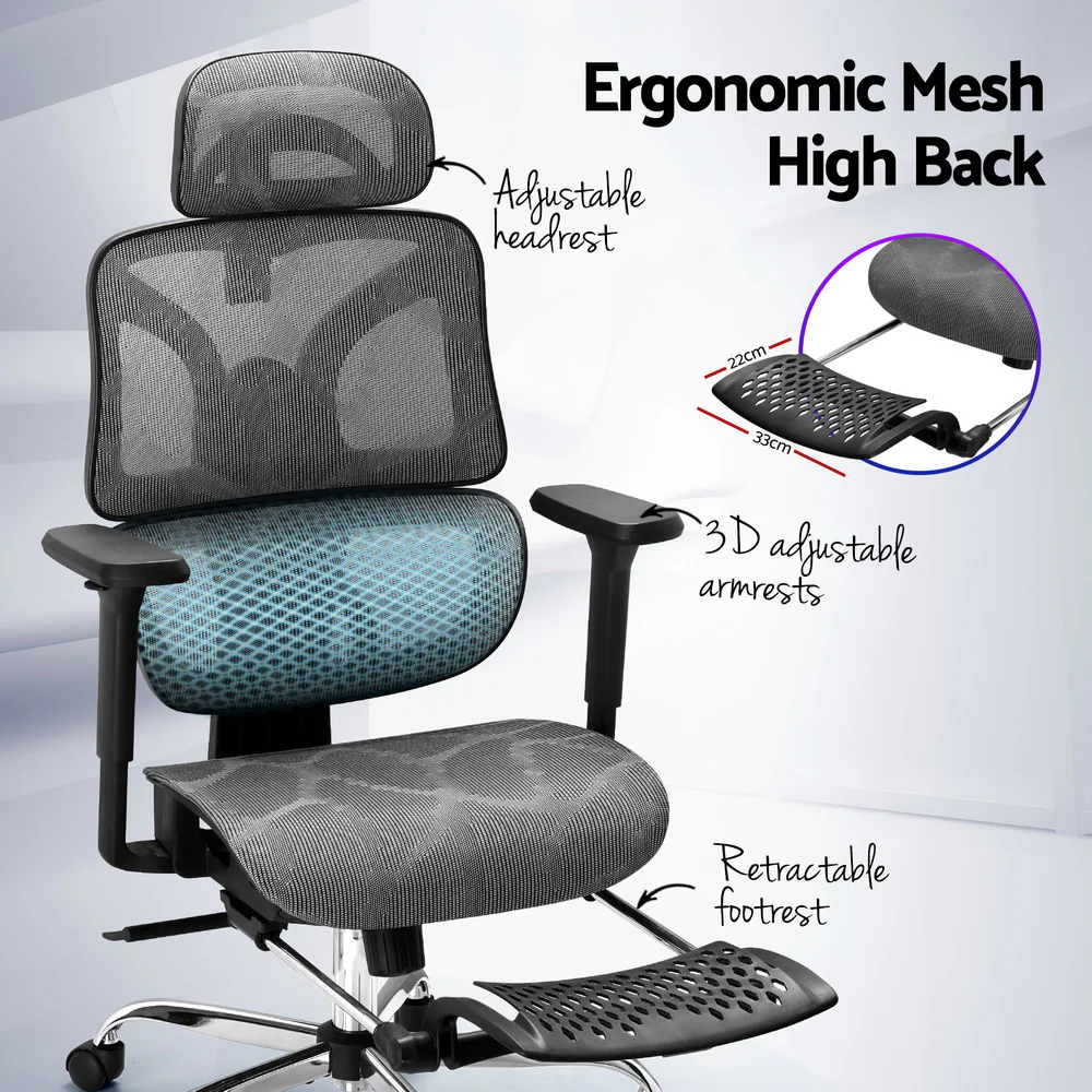 Ergonomic Office Chair Footrest Grey - Image 4