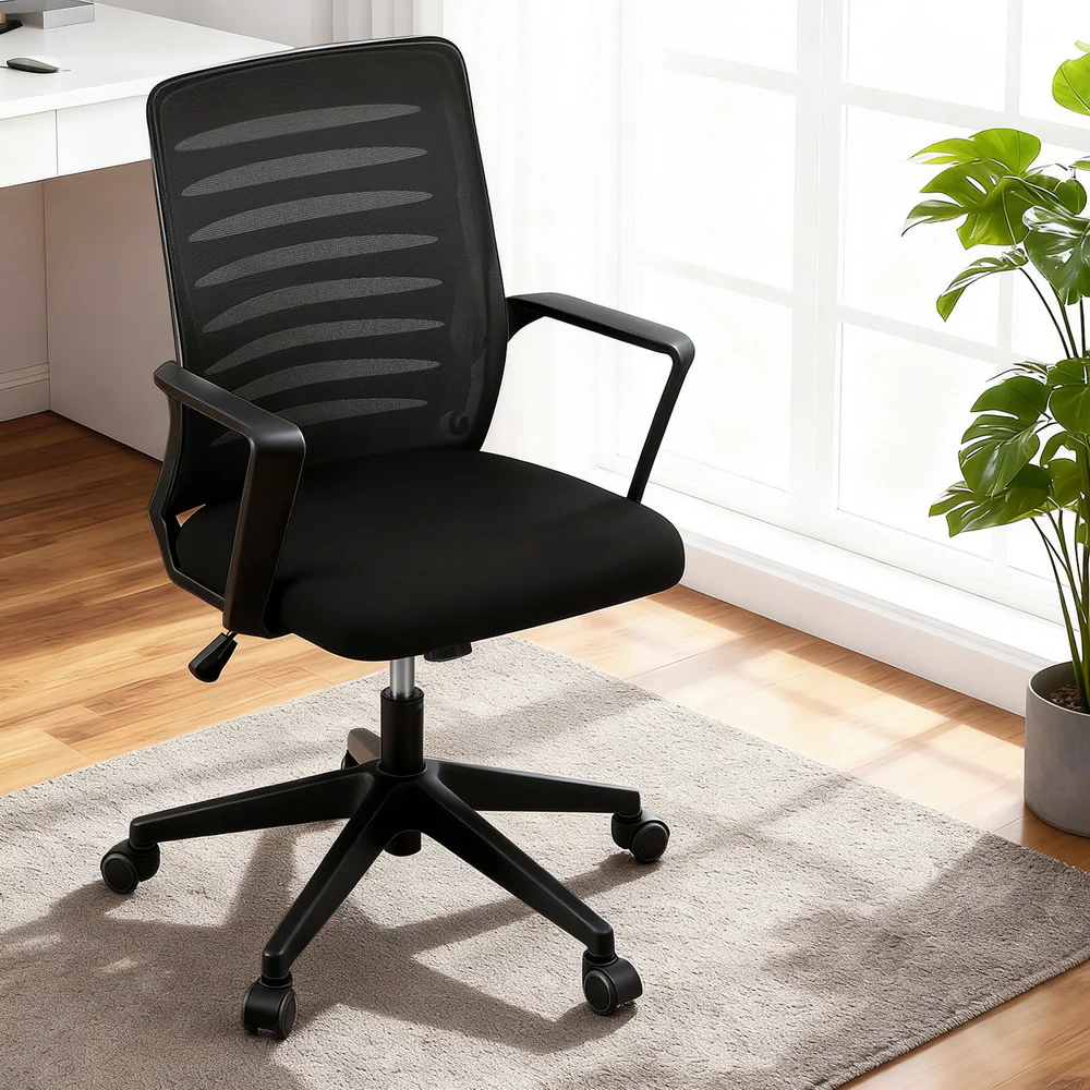Ergonomic Office Chair Mesh Computer Desk Chairs with Lumbar Support, Height Adjustment Swivel Chair Mid Back for Home Office Study, Black - Image 7
