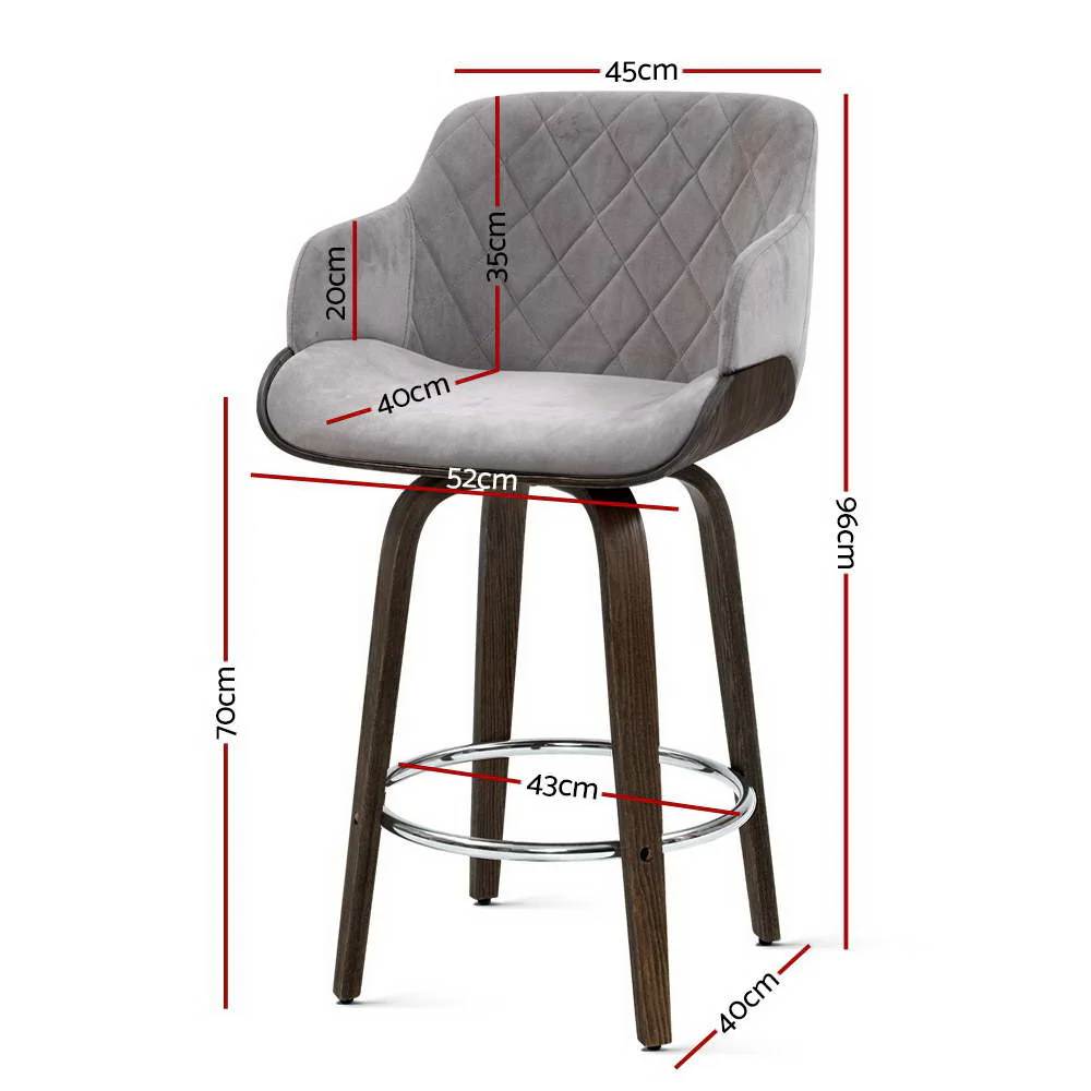 Evonne Wooden Swivel Bar Stool Grey Velvet - Image 2
