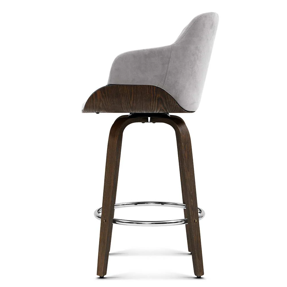 Evonne Wooden Swivel Bar Stool Grey Velvet - Image 3