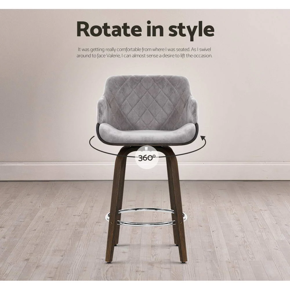 Evonne Wooden Swivel Bar Stool Grey Velvet - Image 4