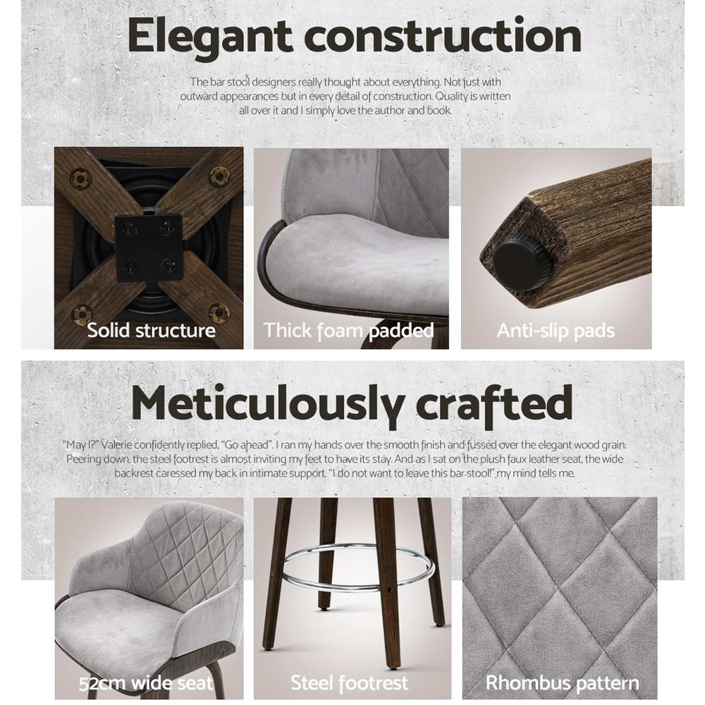 Evonne Wooden Swivel Bar Stool Grey Velvet - Image 5