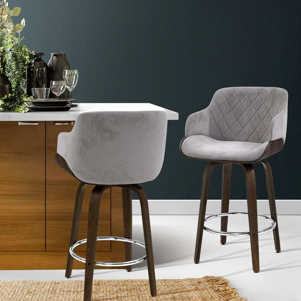 Evonne Wooden Swivel Bar Stool Grey Velvet - Image 7