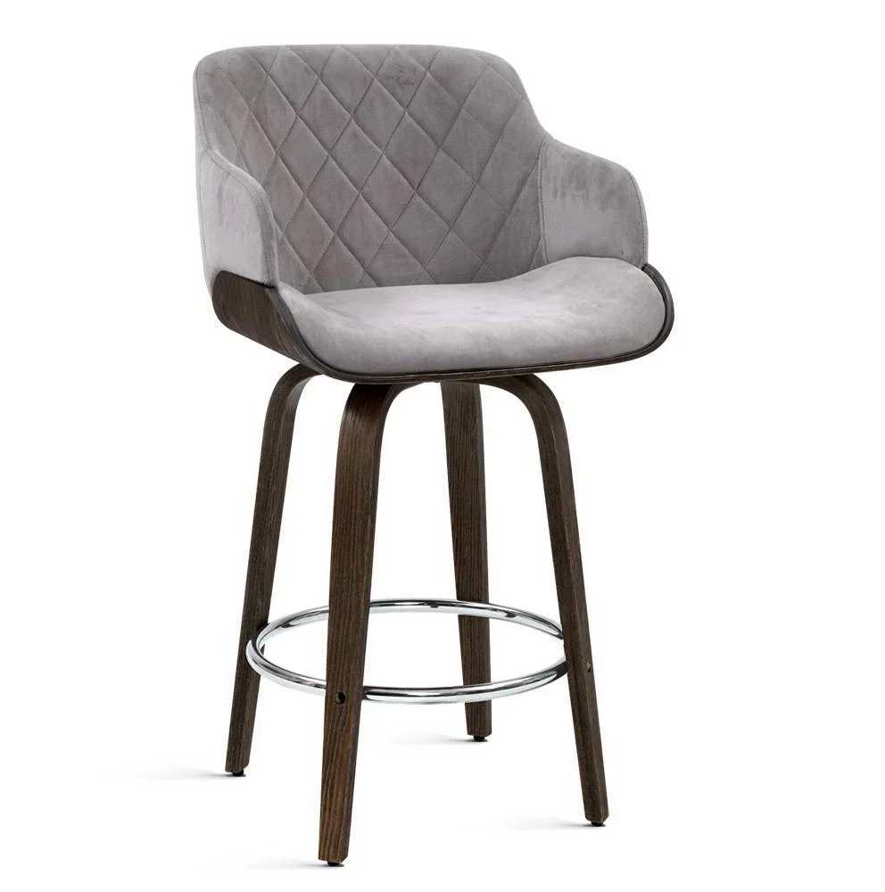 Evonne Wooden Swivel Bar Stool Grey Velvet - Image 8