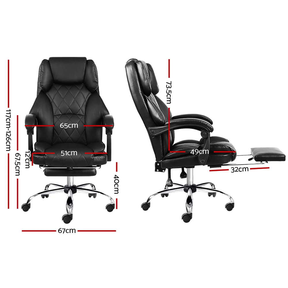 Executive Office Chair Leather Footrest Black - Image 2
