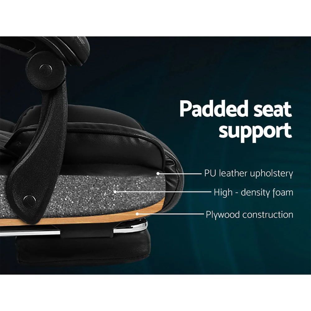 Executive Office Chair Leather Footrest Black - Image 6