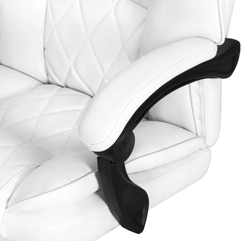 Executive Office Chair Leather Footrest White - Image 4