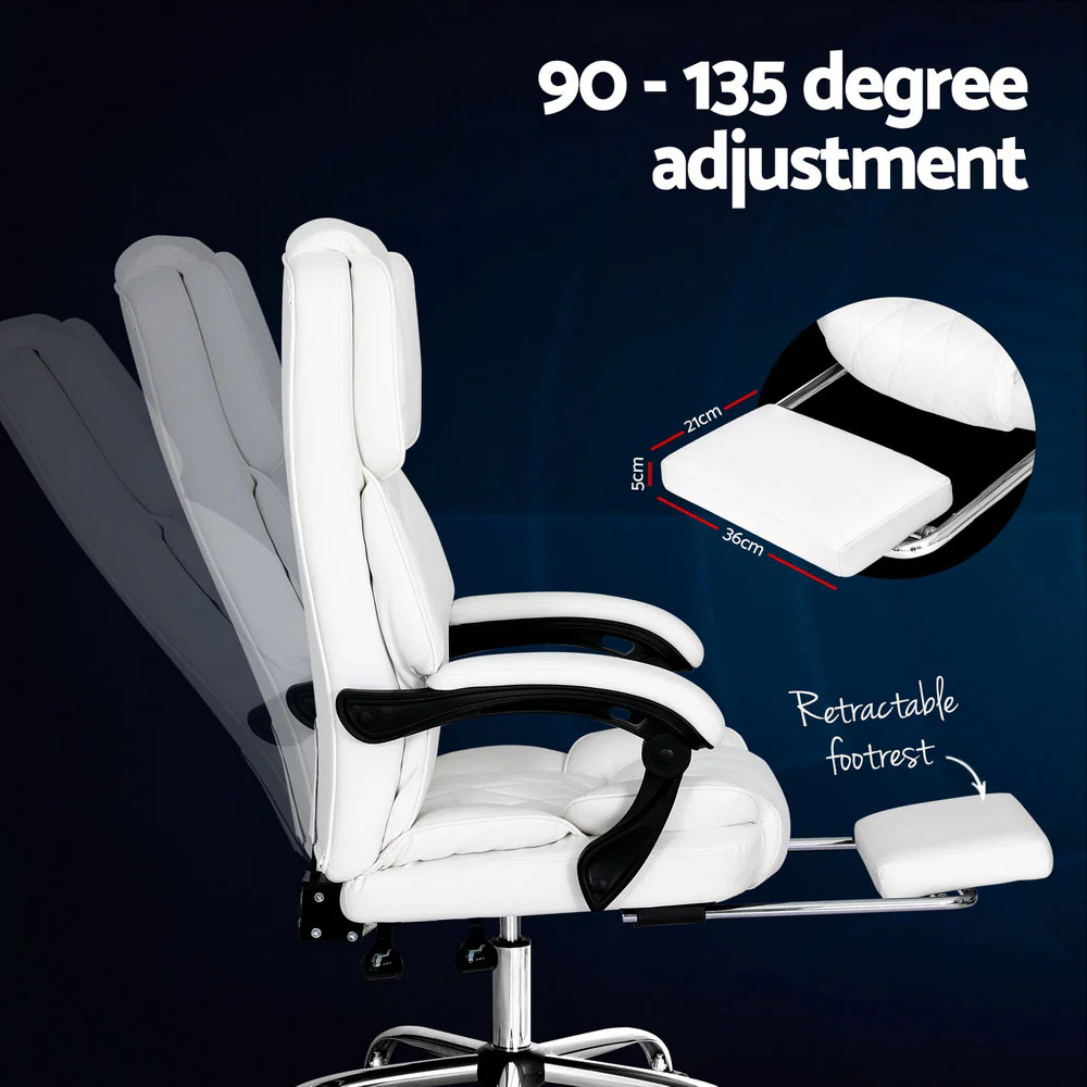 Executive Office Chair Leather Footrest White - Image 5