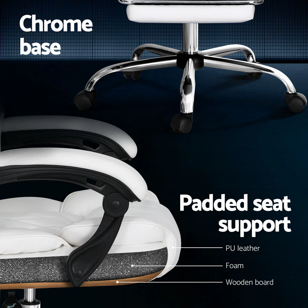 Executive Office Chair Leather Footrest White - Image 6