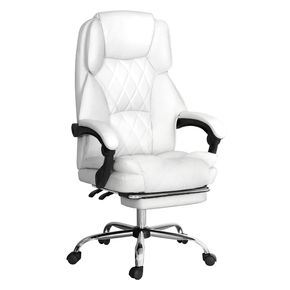 Executive Office Chair Leather Footrest White - Image 7