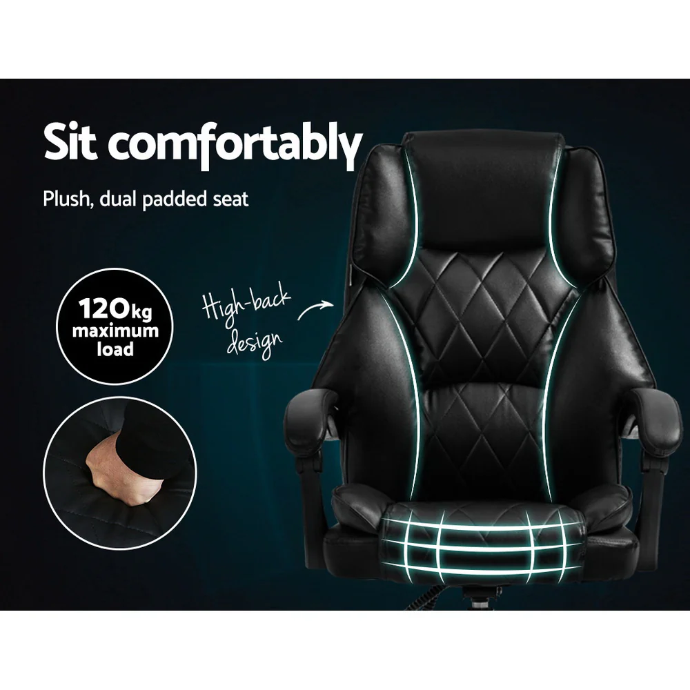 Executive Office Chair Leather Recliner Black - Image 5
