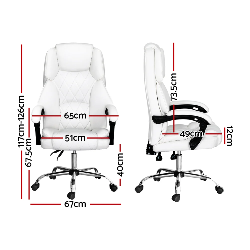 Executive Office Chair Leather Recliner White - Image 2