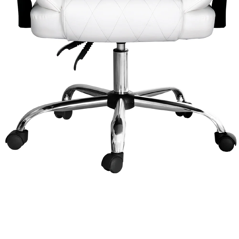 Executive Office Chair Leather Recliner White - Image 3
