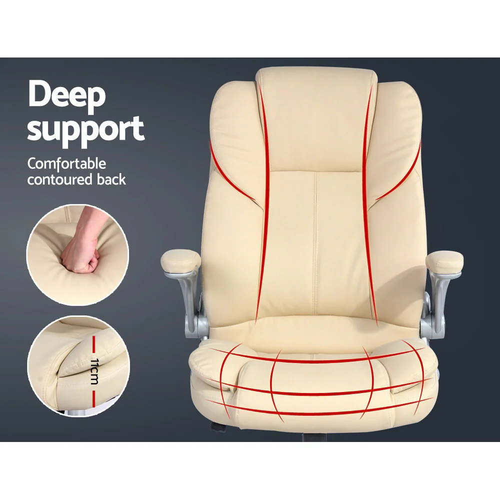 Executive Office Chair Leather Tilt Beige - Image 4