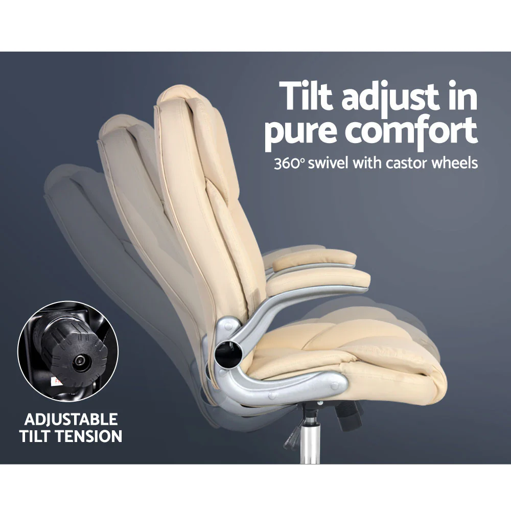 Executive Office Chair Leather Tilt Beige - Image 5