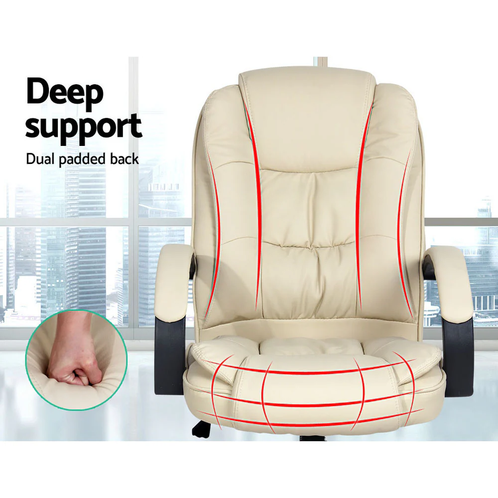 Executive Office Chair Leather Tilt Beige - Image 5