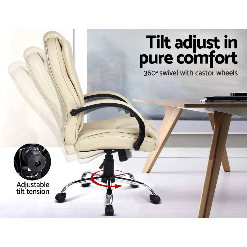 Executive Office Chair Leather Tilt Beige - Image 6